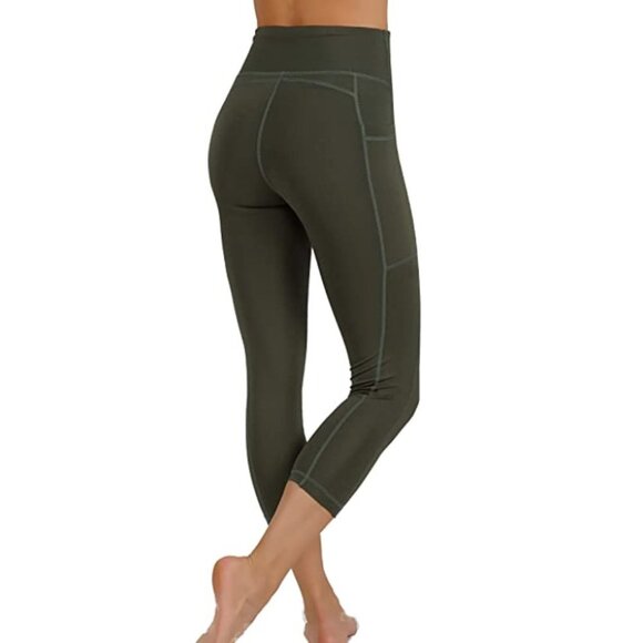 Yoga Pants Capri Leggings Both Sides Pockets - Picture 2 of 3